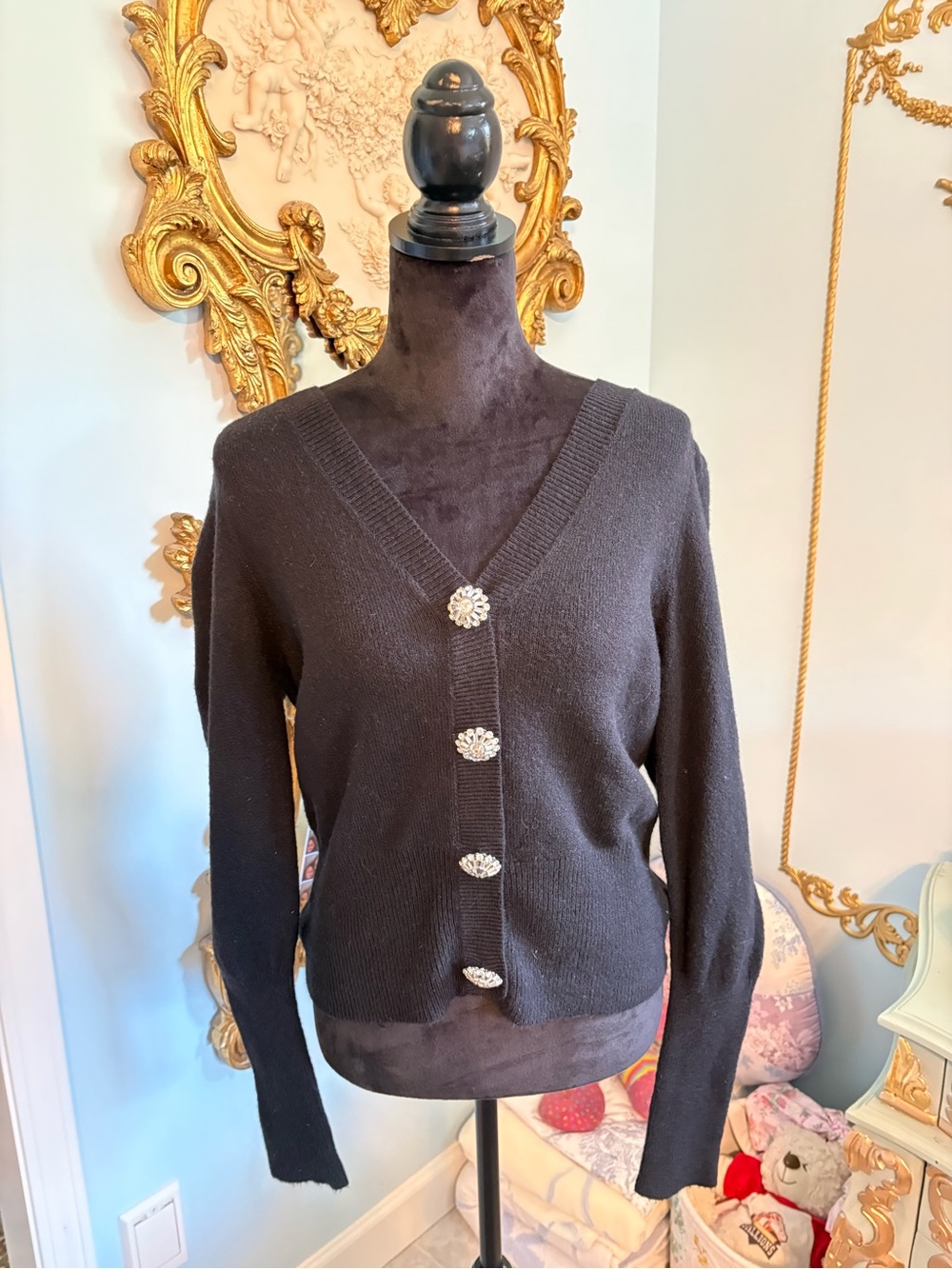 Express Black V-Neck Cardigan with Decorative Buttons